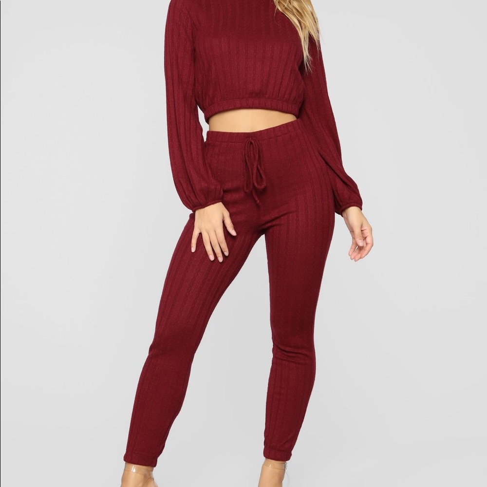 Warm and Cozy Pant Set-Burgundy